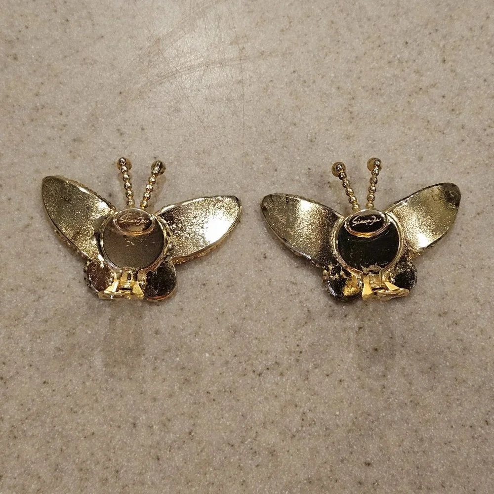 RARE HAUTE COUTURE DESIGNER SIMAN TU BUTTERFLY CRYSTAL GOLD STATEMENT EARRINGS